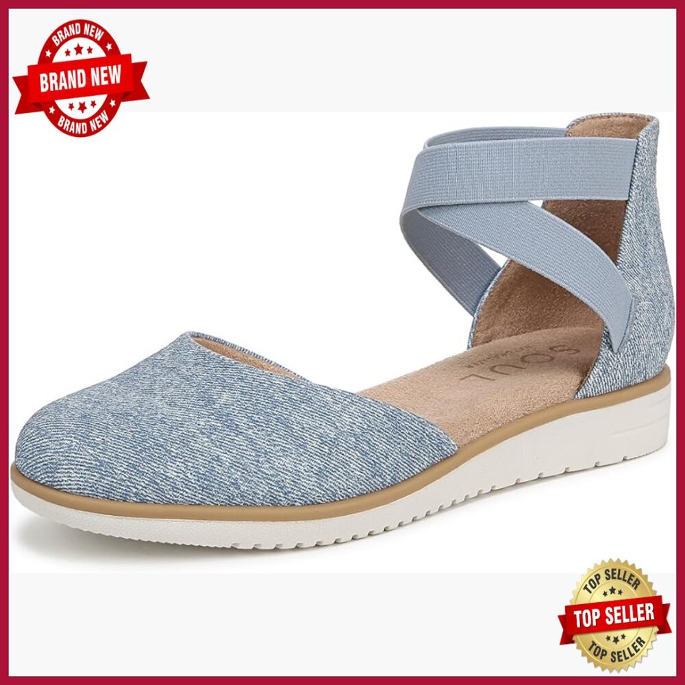Women's Slip-On Flats With Ankle Straps, Memory Foam Arch Support, 1" Wedge